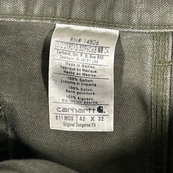 Carhartt Work Pants B11 MOS 42x32 Green Utility Carpenter Dungaree Fit Men's - Picture 3 of 12